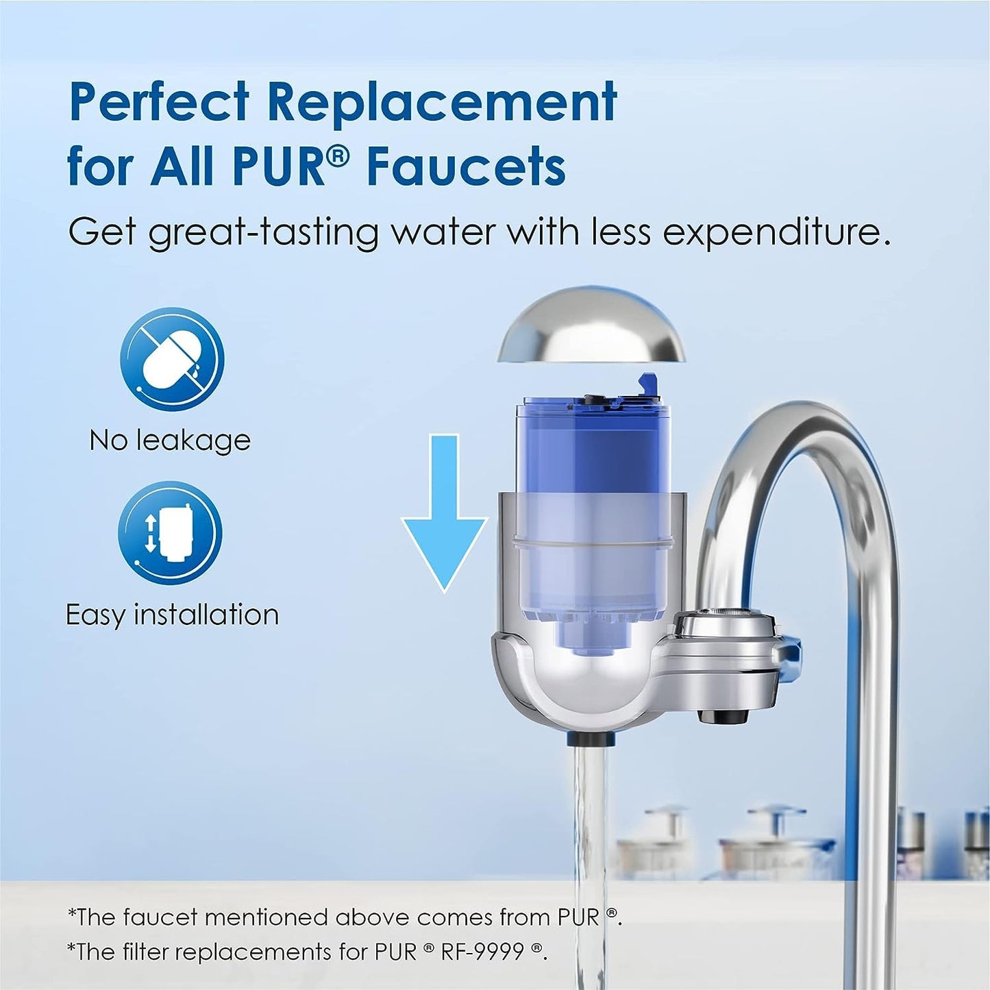 Waterdrop NSF Certified Water Filter, Replacement for All PUR®, PUR®PLUS Faucet Filtration Systems, Pur® RF-9999® Faucet Water Filter (2 Count), Model No.: WD-C08A