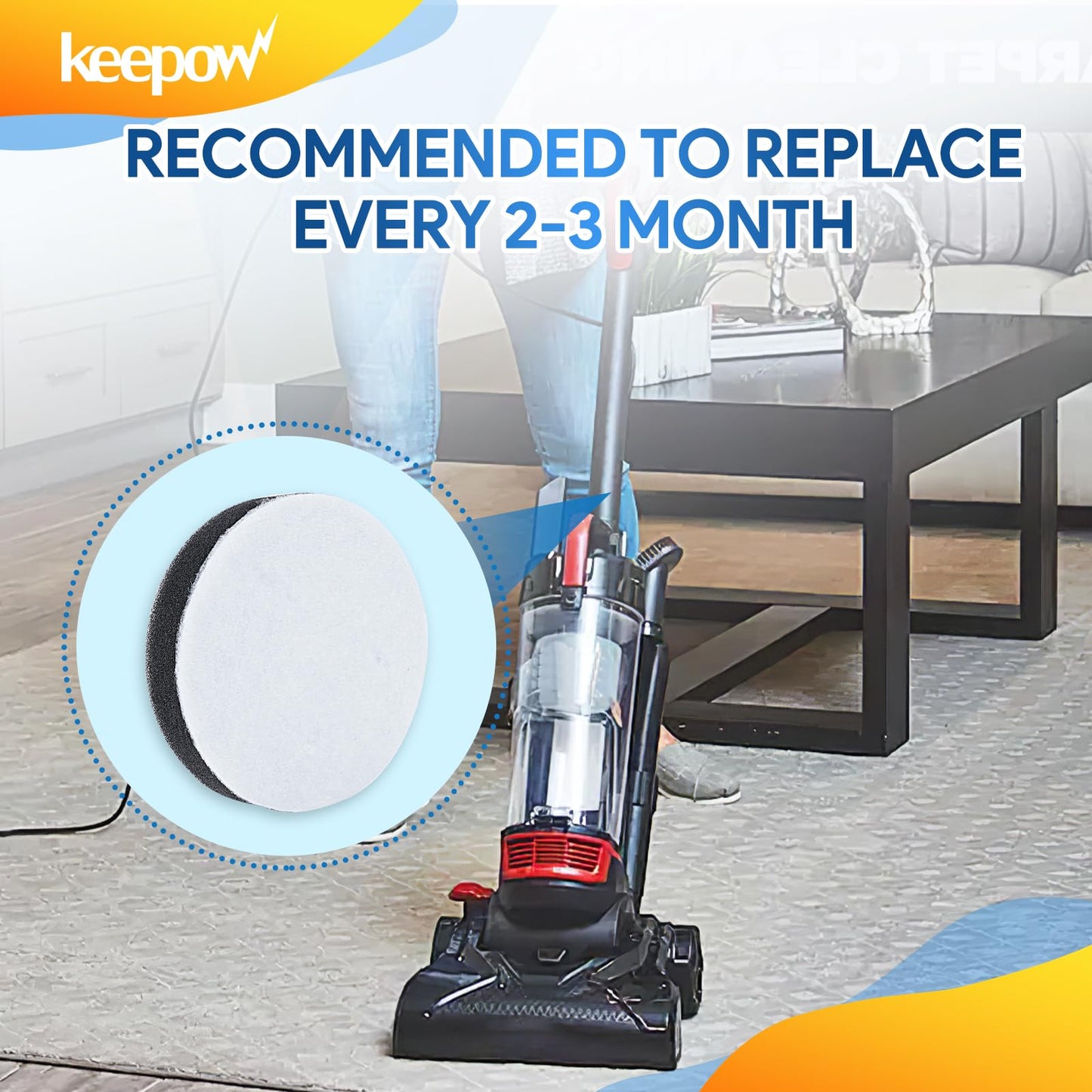 KEEPOW NEU100 Vacuum Filters for Eureka Airspeed Compact Bagless Upright Vacuum Cleaner NEU100, NEU10AE4, NEU10AE5, NEU10AE2, NEU102 Series, Part #E0106 (4 Pack)