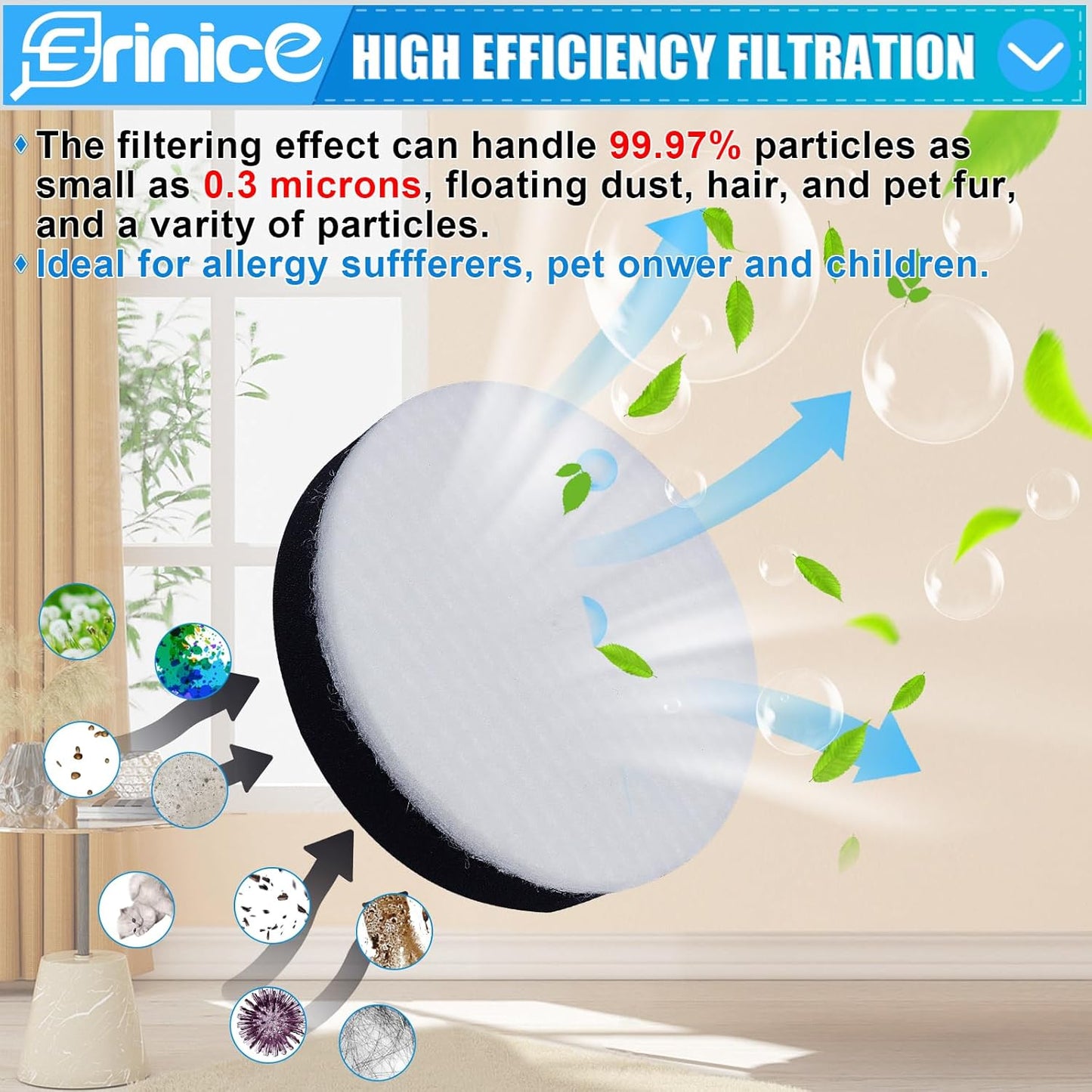 NEU100 Replacement Filter Compatible with Eureka Airspeed Compact Bagless Upright Vacuum NEU100 NEU10AE4 NEU10AE5 NEU102 Series Washable Foam Filters, Compare to Part # E0106, 6 Pack