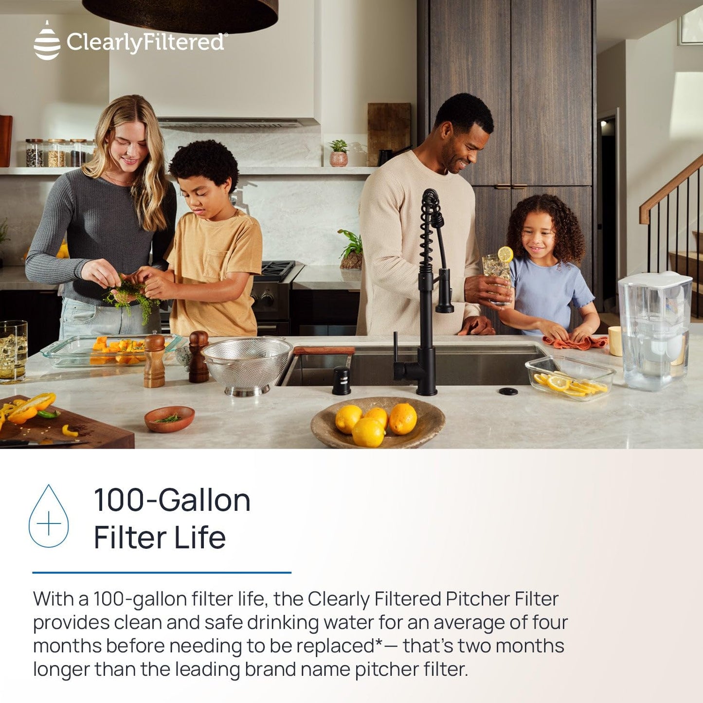 Clearly Filtered Water Pitcher with Filter + Additional Replacement Filter