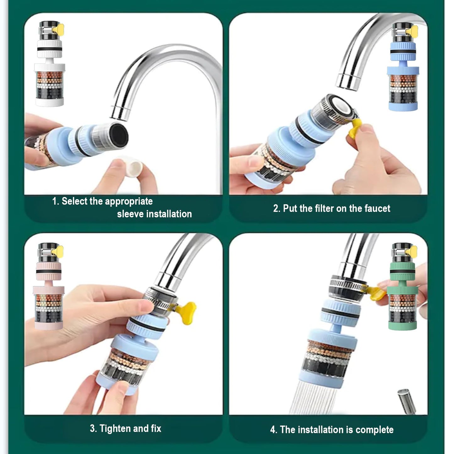 VEZE Water Filter Visible Filtering Effect 6-fold Filtration, 360° Rotating Faucet Water Filter.Kitchen Bathroom Universal Swivel Sink Filter. Detachable for Cleaning and Reuse. (White)