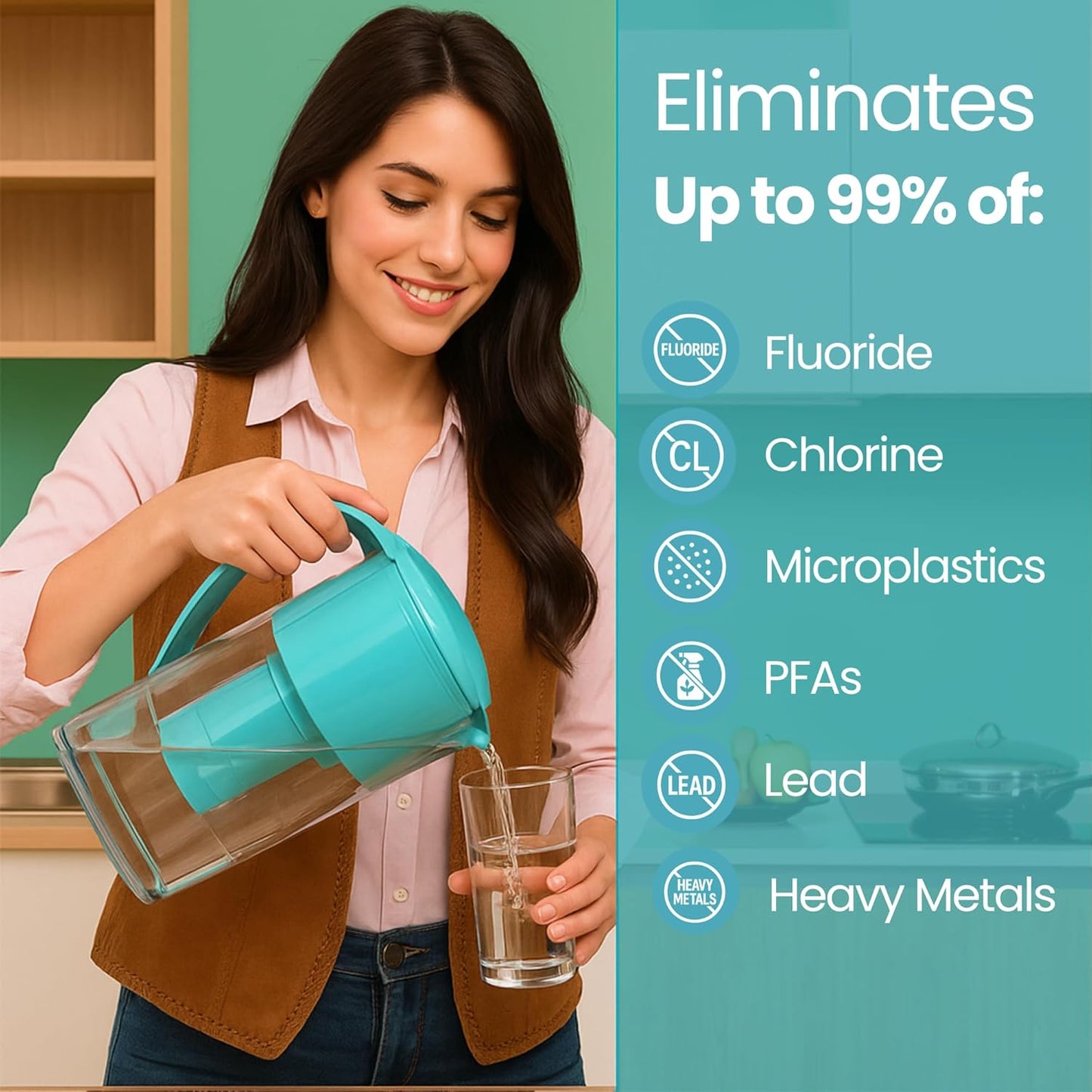 Alkanatur Alkaline Hydrogen Water Filter Pitcher - Removes Fluoride, Chlorine, Microplastics, PFAs, Lead - Activated Coconut Charcoal Carbon Filter - Water Ionizer, pH of 9.5, Adds Magnesium