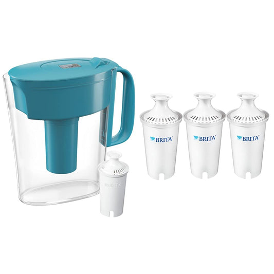 Brita Small 6 Cup Water Filter Pitcher, Made Without BPA, White, Metro, 4 Count Standard Replacement Filters