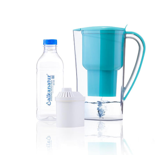 Alkanatur Alkaline Hydrogen Water Filter Pitcher - Removes Fluoride, Chlorine, Microplastics, PFAs, Lead - Activated Coconut Charcoal Carbon Filter - Water Ionizer, pH of 9.5, Adds Magnesium