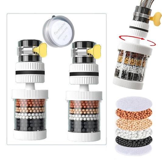 VEZE Water Filter Visible Filtering Effect 6-fold Filtration, 360° Rotating Faucet Water Filter.Kitchen Bathroom Universal Swivel Sink Filter. Detachable for Cleaning and Reuse. (White)