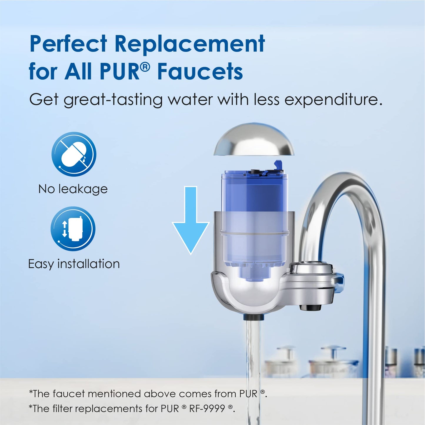 Waterdrop NSF Certified Water Filter, Replacement for All PUR®, PUR®PLUS Faucet Filtration Systems, Pur® RF-9999® Faucet Water Filter (2 Count), Model No.: WD-C08A