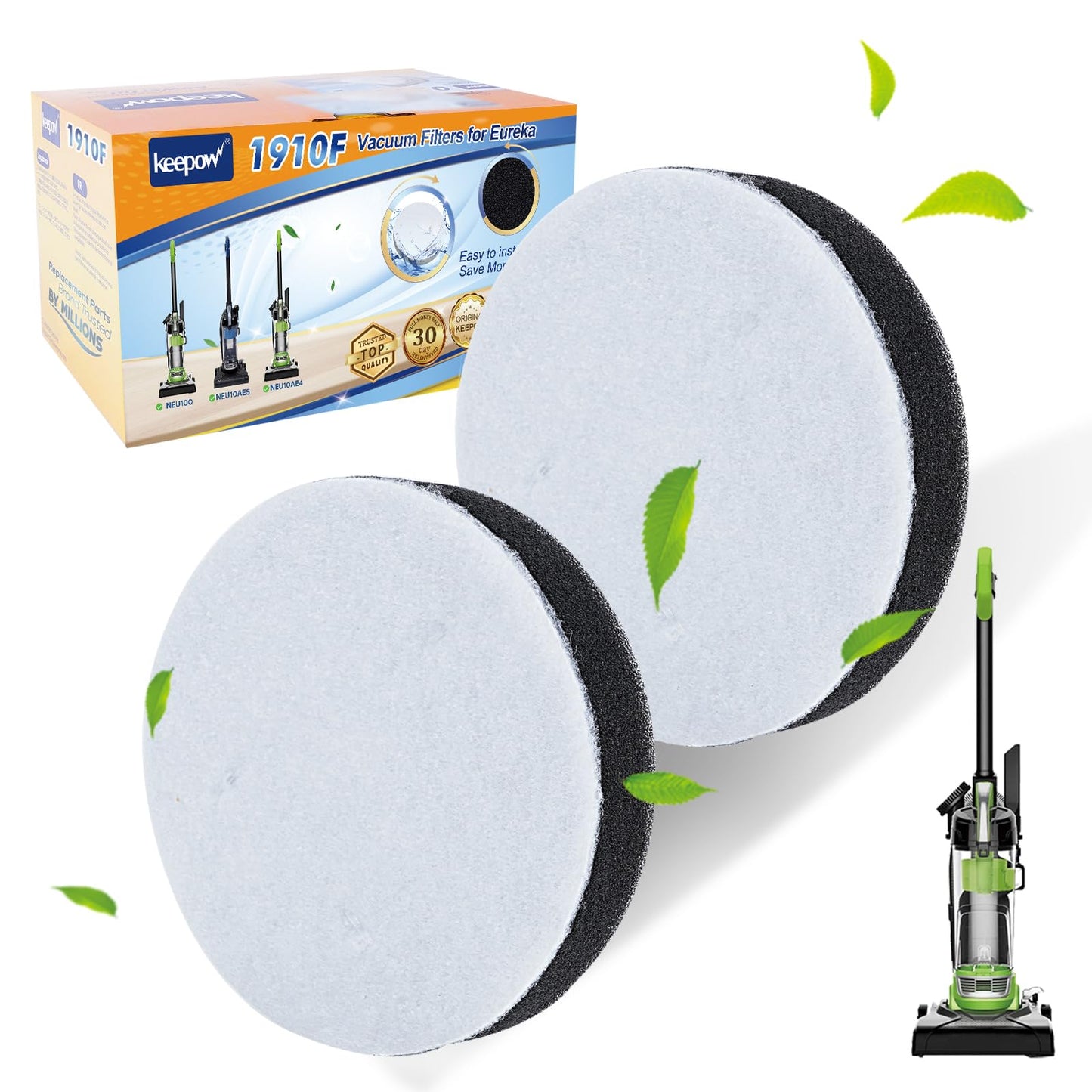 KEEPOW NEU100 Vacuum Filters for Eureka Airspeed Compact Bagless Upright Vacuum Cleaner NEU100, NEU10AE4, NEU10AE5, NEU10AE2, NEU102 Series, Part #E0106 (4 Pack)