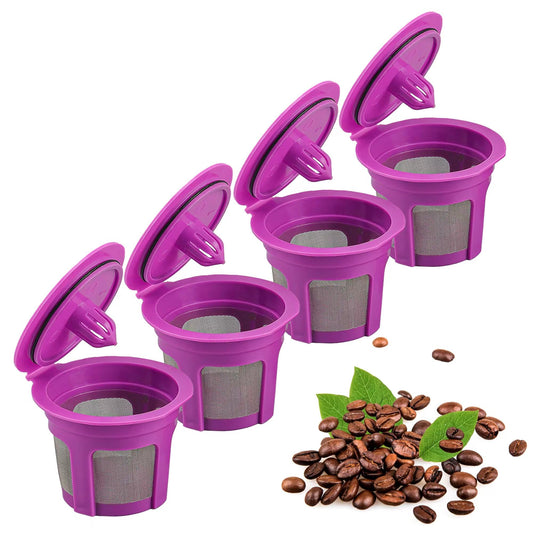 Reusable K Cups Coffee Filters 4 Pack Coffee Pods Compatible with Keurig Brewers 1.0 and 2.0Coffee Makers - Universal Kcup Filters Fit Refillable Kcup Coffee Pods
